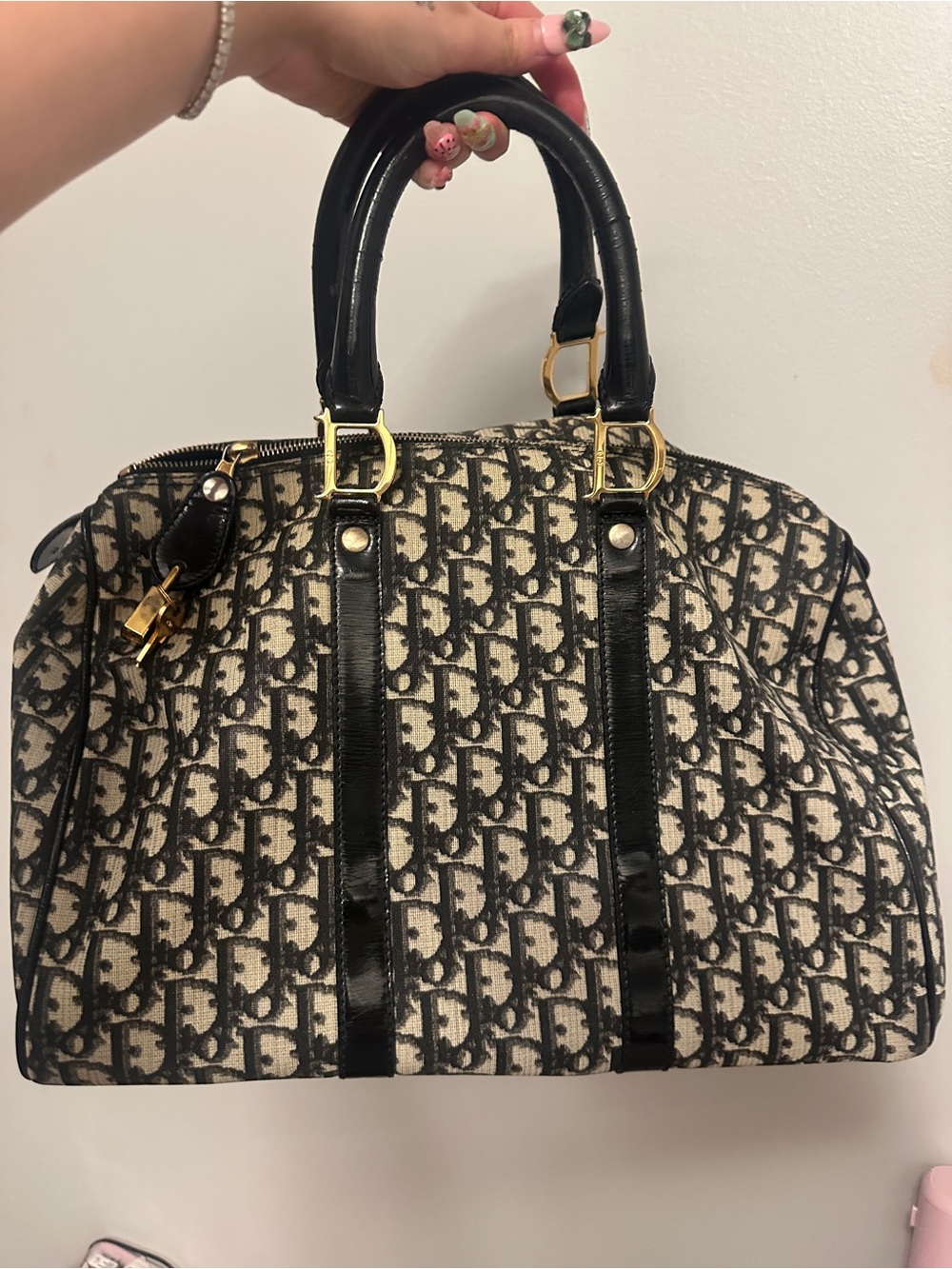 Dior Black and Cream Monogram Satchel Bag